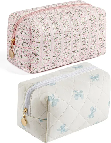 Miniatura 11 de Bolsa de maquillaje de viaje para mujeres y niñas, bolsa de maquillaje con cremallera, flores florales, organizador de maquillaje, bolsa de tela