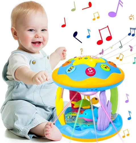 Aboosam Juguetes para bebés de 6 a 12 meses - Juguetes musicales de aprendizaje para bebés de 12 a 18 meses - Juguete luminoso giratorio de océano