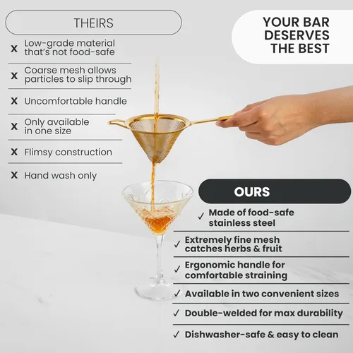 Miniatura 6 de A Bar Above Colador de malla cónica de cobre antiguo, tamiz de cóctel fino para camareros y chefs, doble colador de acero inoxidable 304 para té