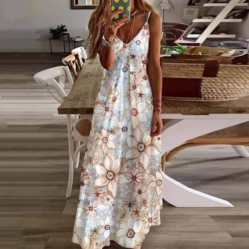 Miniatura 2 de Vestidos de playa bohemios florales para mujer, manga corta, cuello redondo, vestido de camiseta casual, vestidos de verano 2023 primavera verano