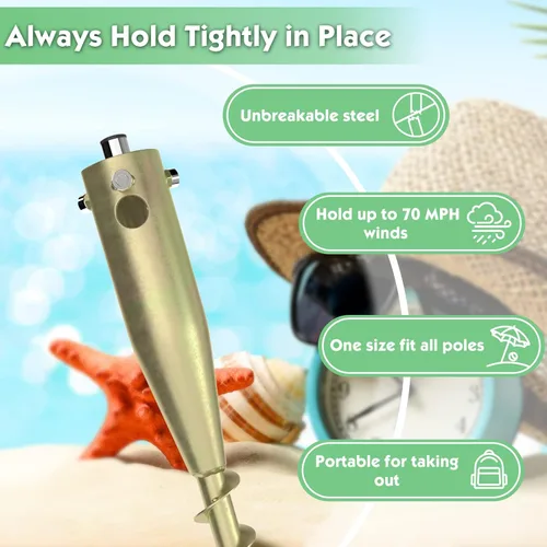 Miniatura 4 de Anclaje de arena para sombrilla de patio y playa, base de arena para playa al aire libre sin óxido con tornillo de anclaje para protección solar