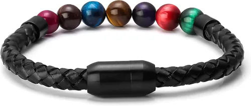 Miniatura 2 de Pulsera de cuentas de cuero genuino con cierre magnético de 8.5 pulgadas