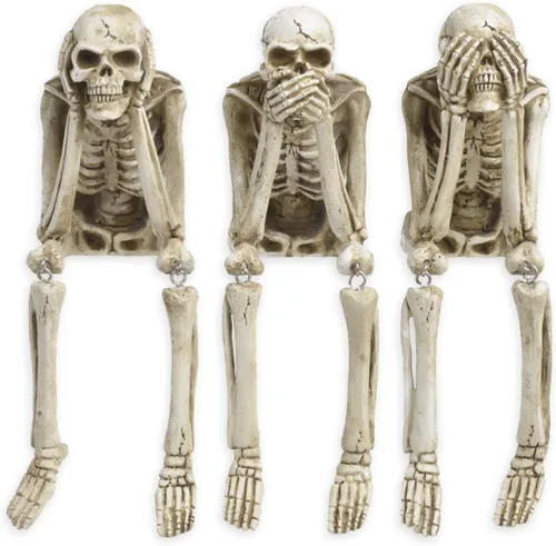 Newman House Studio Figuras coleccionables de esqueleto no-malvado de Halloween – Decoraciones realistas de calavera See Speak Hear No Evil para