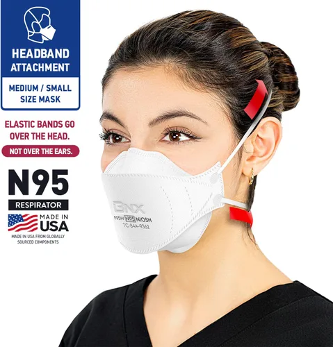 Miniatura 2 de BNX Máscara N95 certificada por NIOSH fabricada en Estados Unidos, máscara facial protectora con respirador de partículas, triple taza/estilo pez