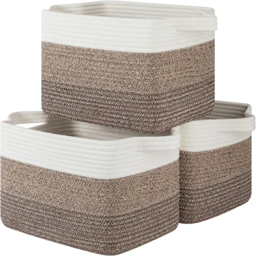 Miniatura 10 de OIASKET Cesta de almacenamiento para organizar, cestas tejidas para almacenamiento, cestas decorativas rectangulares para shleves, armario