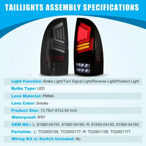 Miniatura 6 de CPW Luz trasera LED compatible con Toyota Tacoma Pickup 2005-2015, luz de señal de giro secuencial, lámpara de freno trasera del conductor