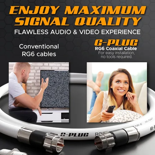 Miniatura 6 de G-PLUG Juego de conectores de cable coaxial RG6 de 30 pies, para antena de internet, banda ancha, TV digital, cable Sky satelital, junta tórica