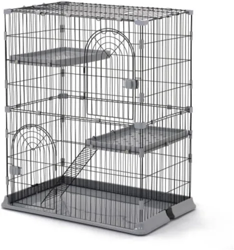 Miniatura 9 de BTM Jaula para gatos, 3 niveles, elegante, casa para gatos, casa para gatos, en casa con escalera, protección, prevención de escapes, fácil montaje
