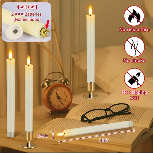 Miniatura 4 de HINZER 6 piezas de velas cónicas sin llama con control remoto y temporizador de 9.6 pulgadas, cera real, funciona con pilas, luz LED cálida 3D