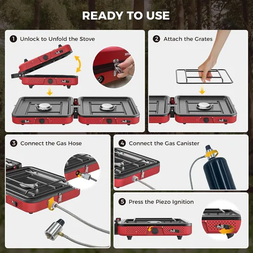 Miniatura 8 de Estufa de camping plegable CAMPLUX FoldGo, 7500 BTU, estufa portátil de gas butano, estufa plegable con cassette con bolsa de transporte y quemador