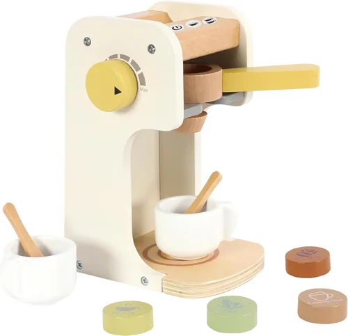Freniland Juguete clásico de madera para cafetera, juego para preparar y servir para niños pequeños, juguete educativo de cocina para niños a partir