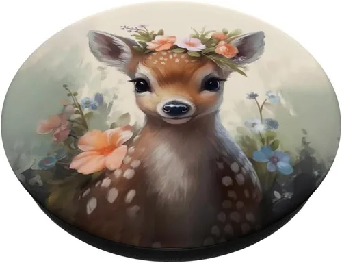 Miniatura 2 de Woodland Animal Baby Deer Watercolor Floral PopSockets Standard PopGrip