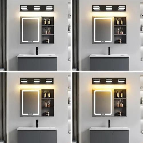 Miniatura 7 de Moderna lámpara LED para tocador de baño (3 luces, 24 pulgadas) (5CCT, regulable), negro mate moderno para pared de baño