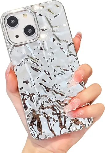 Miniatura 12 de Funda compatible con iPhone 14 Pro, Diseño Lindo de Lujo con Papel de Estaño Plisado, Fundas de Teléfono de Moda para Mujeres, Electrochapado