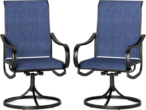 PHI VILLA Juego de 2 sillas de comedor giratorias para patio, sillas para exteriores para todo tipo de clima, con tela de malla de textileno y marco