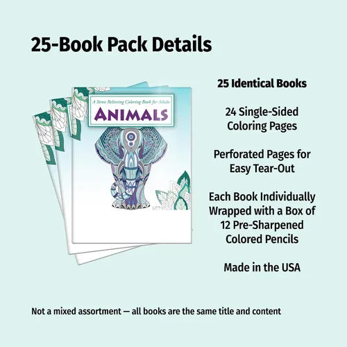 Miniatura 2 de ZOCO Paquetes de libros para colorear de animales, paquete de 25 a granel con lápices, regalos de atención plena para adultos, personas mayores