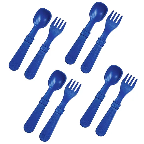 Re-Play Juego de tenedores y cucharas para niños pequeños, juego de utensilios de 4 x 4 para niños, apto para lavavajillas y microondas, fabricado