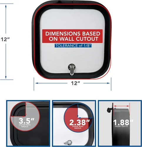Miniatura 3 de Puerta de equipaje RV de 12 pulgadas de ancho x 12 pulgadas de alto con esquinas redondeadas y cerradura para vehículos recreativos, puertas