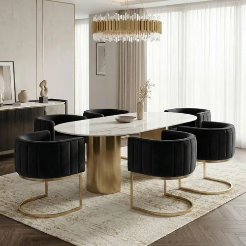 Miniatura 10 de Hyfirm Juego de 2 sillas de comedor de barril beige y dorado, modernas sillas tapizadas de terciopelo con respaldo curvado para isla de cocina