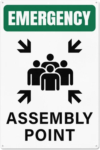 Señal de punto de asamblea de emergencia con agujeros preperforados 18 × 12 pulgadas señalización impermeable de aluminio reflectante para el