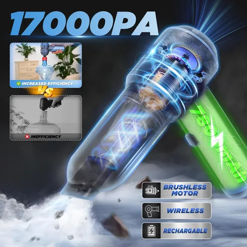 Miniatura 3 de Aspiradora de coche HL121, diseño portátil y plegable, succión fuerte de 17000 PA, aspiradora de doble función y soplador de aire para limpieza