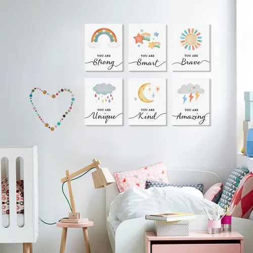Miniatura 6 de HPNIUB Impresión artística colorida del arco iris, juego de 6 piezas (8 x 10 pulgadas), póster de lienzo de dibujos animados para niños, pintura