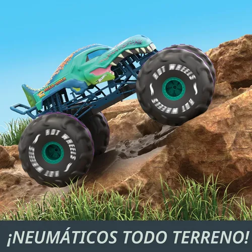 Miniatura 6 de Hot Wheels RC Monster Trucks Mega-Wrex en escala 1:6, camión de juguete extra grande con control remoto, más de 2 pies de largo Multicolor