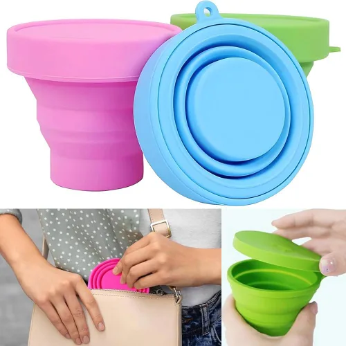 Miniatura 6 de AKOAK Taza de viaje plegable de silicona, taza portátil para hacer gárgaras, para salir, viajar y acampar (juego de 3, color caramelo)
