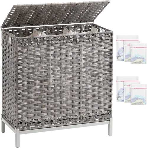 Miniatura 14 de SETVSON Cesta de ropa sucia con tapa de 132 L, (35 galones) cesta de ropa sucia con tapa, cesta de ropa sucia de ratán tejida a mano con pies Natural
