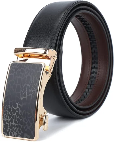 Miniatura 2 de iCuviy Cinturones de vestir de cuero genuino con trinquete deslizante para hombres, adecuados para el trabajo, negocios, cinturón de hebilla