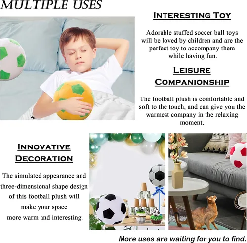 Miniatura 4 de zhidiloveyou Almohada rellena de pelota de fútbol de 11 pulgadas, regalo de fútbol para niños, negro-blanco