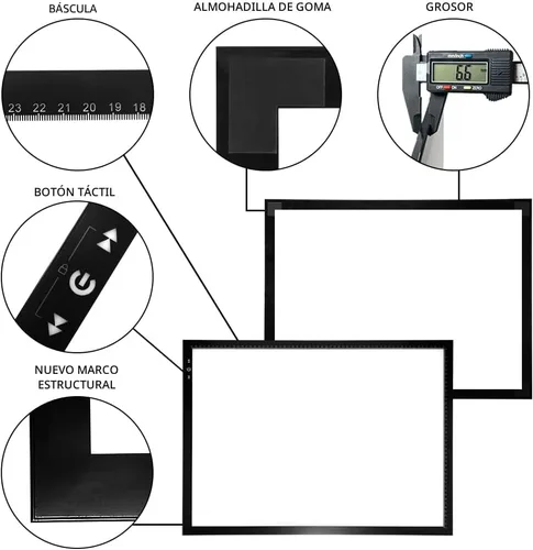 Miniatura 3 de HSK A2 Mesa de Copia con Luz de Trazado para Artistas, Caja de Luz 12V2A Adaptador Atenuable 5000 Lux Botón de Bloqueo/Desbloqueo, Almohadilla