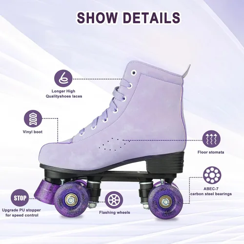 Miniatura 5 de YYW Patines de ruedas para mujeres y niñas, zapatos de tacón alto, patines de dos filas, brillantes, de cuatro ruedas, unisex, de piel sintética