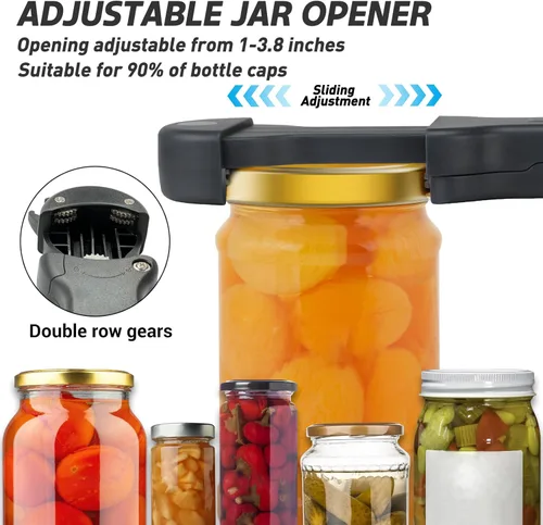 Miniatura 3 de 7 en 1 Abridor de Tarros, Abridor de Botellas y Abridor de Vino para Personas Mayores con Artritis, Manos Débiles, Abridor de Latas Magnético Negro
