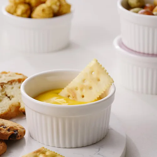 Miniatura 8 de Dafuceramic Ramequines con tapas, de 8 onzas, color blanco, creme Brulee, moldes de cerámica aptos para horno, juego de 6 natillas de porcelana