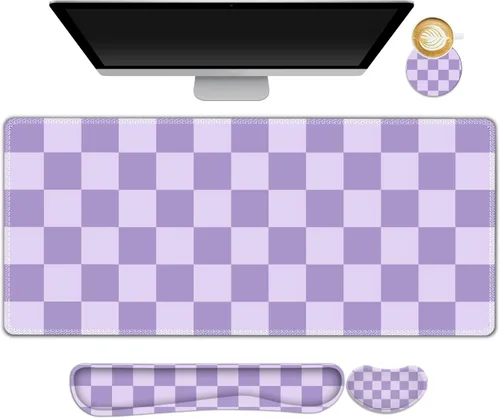 Miniatura 13 de Juego de alfombrilla de mouse grande para juegos, 4 en 1, alfombrilla de escritorio extendida para teclado con reposamuñecas, juego de alfombrilla