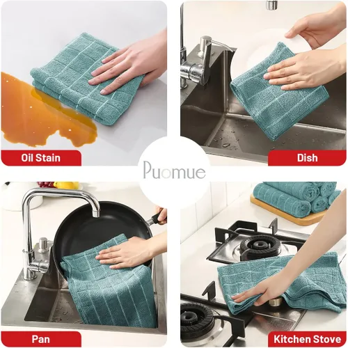 Miniatura 3 de Puomue Juego de toallas y paños de cocina de microfibra, 26 x 18 pulgadas y 12 x 12 pulgadas, juego de 12 paños de cocina a granel sin pelusa