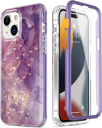 Miniatura 17 de Esdot Funda para iPhone 15 Pro con protector de pantalla integrado, funda duradera con diseños de moda para mujeres y niñas, elegante funda Piedra