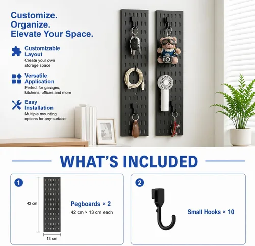 Miniatura 4 de Organizador de pared de tablero perforado: sistema modular para configuración de juegos, soluciones de almacenamiento de oficina y cocina que crean