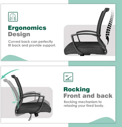Miniatura 5 de Tuoze Silla ergonómica de malla con respaldo medio para oficina, silla giratoria de escritorio, soporte lumbar, silla de computadora