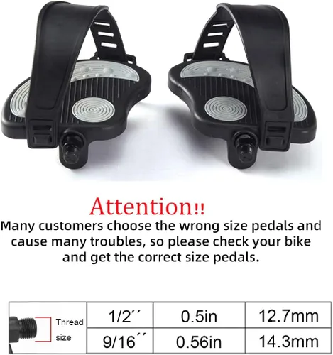 Miniatura 7 de Beyoung Pedales de bicicleta estática con correas, pedales de bicicleta reclinada estacionaria de 9/16 pulgadas para bicicleta de ejercicio