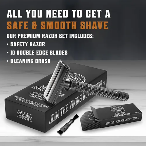 Miniatura 2 de SHAVING REVOLUTION Maquinilla de afeitar de seguridad de doble filo de mango largo – Mariposa abierta navaja 10 cuchillas japonesas de doble filo