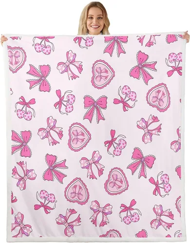 Miniatura 23 de Manta de vellón de ballet para niña, manta de ensueño con lazo rosa de princesa bailarina para sofá de adultos, manta suave kawaii a rayas círculos