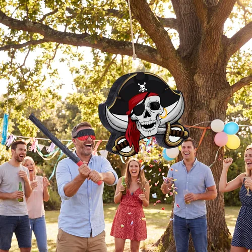 Miniatura 6 de Paquete de piñata pirata, juego de fiesta pirata, incluye máscara de capitán Piñata Bat Stick para fiesta de cumpleaños, aventura náutica