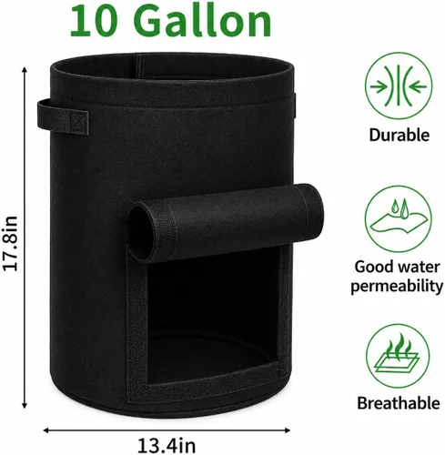 Miniatura 5 de JJGoo Juego de 2 bolsas de cultivo de patatas de 10 galones con solapa, bolsas de cultivo de tela resistentes con asa y ventana de cosecha, macetas