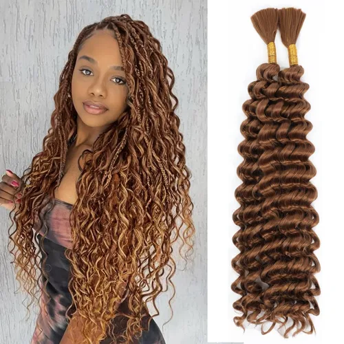 Miniatura 55 de Mezcla de cabello humano trenzado sintético bohemio para trenzar, 16 pulgadas de onda profunda a granel para trenzas bohemias, 2 piezas de cabello 1b