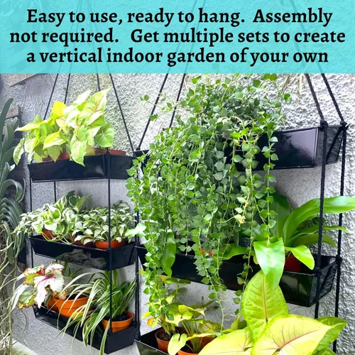 Miniatura 5 de LaLaGreen - Maceta escalonada de 16 pulgadas para plantas suculentas de interior, maceta rectangular moderna de metal negro de 3 niveles