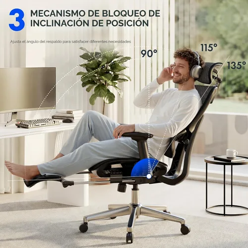 Miniatura 7 de FLEXISPOT ErgoX Premium - Silla de oficina ergonómica premium con reposapiés - Reposabrazos 3D ajustables, soporte lumbar dinámico, función de Gris
