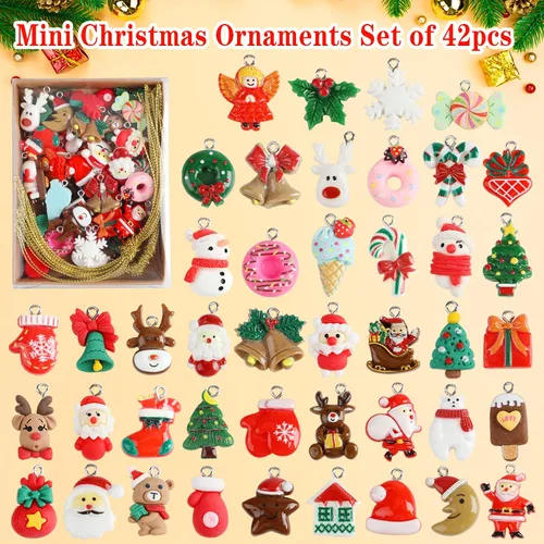 Miniatura 2 de 42 piezas de mini adornos de Navidad, árbol de Navidad de resina en miniatura para decoración de mini árbol de Navidad, juego de adornos decorativos