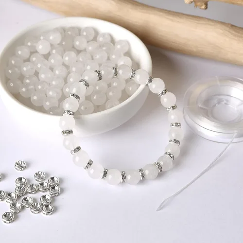 Miniatura 4 de Hixhro 120 cuentas redondas de piedra natural de jade blanco de 0.315 in para la fabricación de joyas